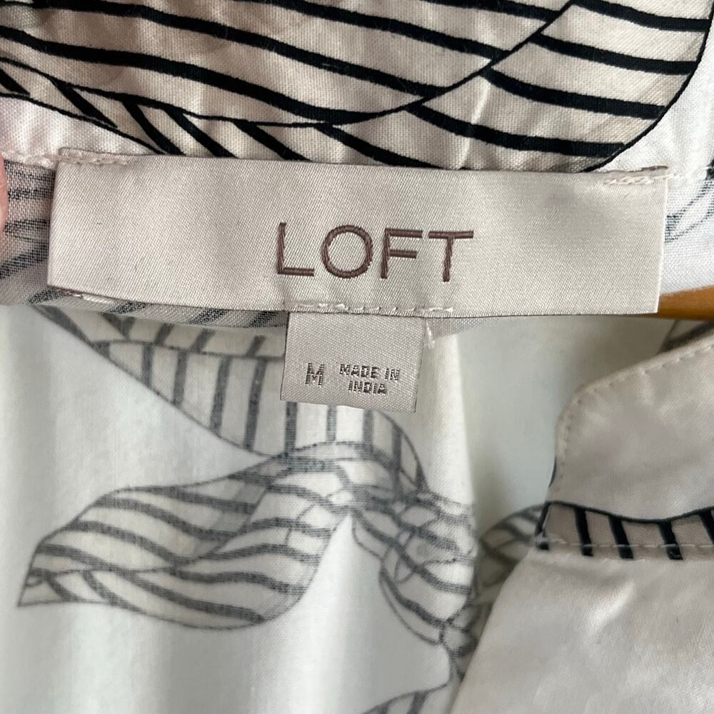 LOFT Women's Long Sleeve White & Black Bow Print Dress Size M - Picture 11 of 12